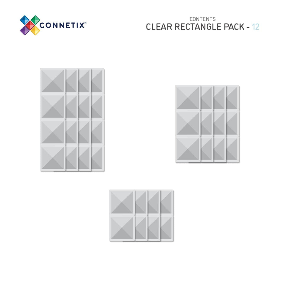 Connetix Tiles - 12 Piece Clear Rectangle Pack