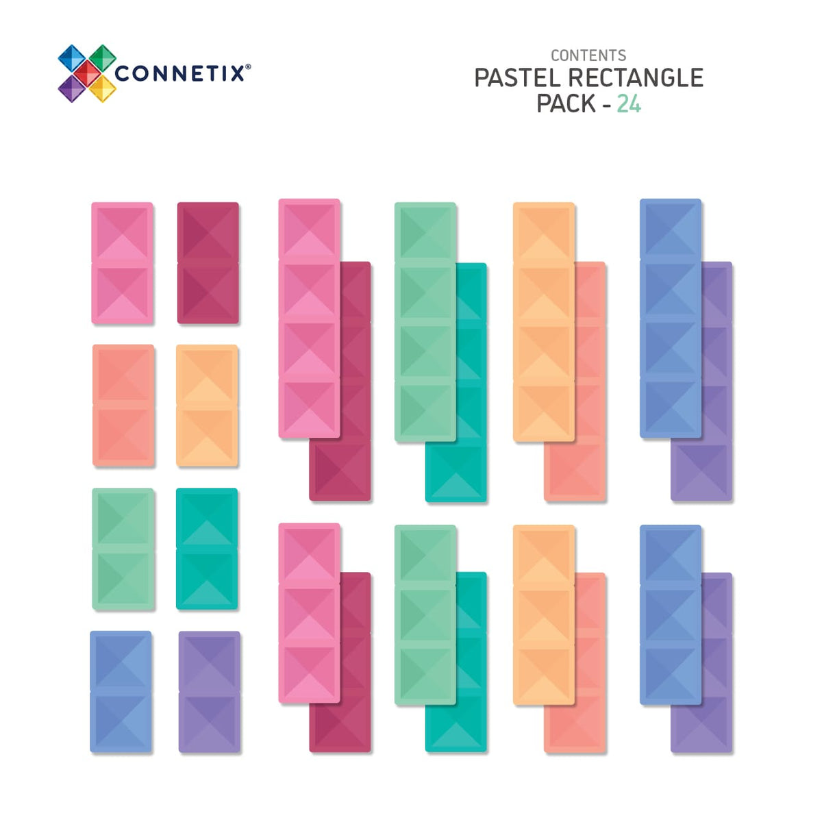 Connetix Tiles - 24 Piece Pastel Rectangle Pack