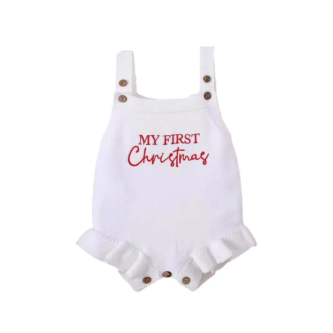 My First Christmas Knit Romper | White