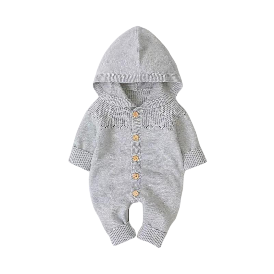 Hooded Button Onesie | Grey