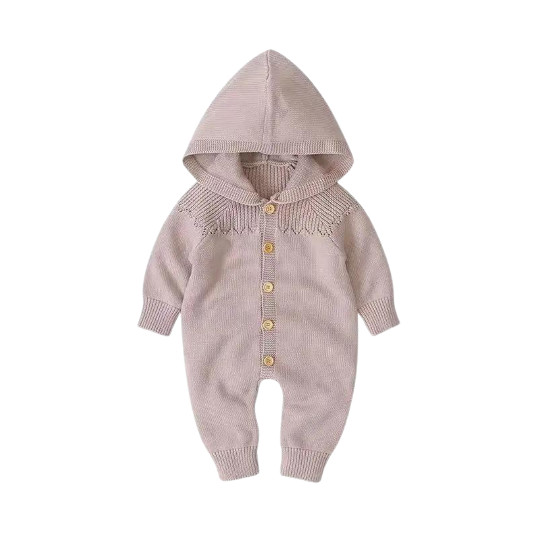 Hooded Button Onesie | Brown