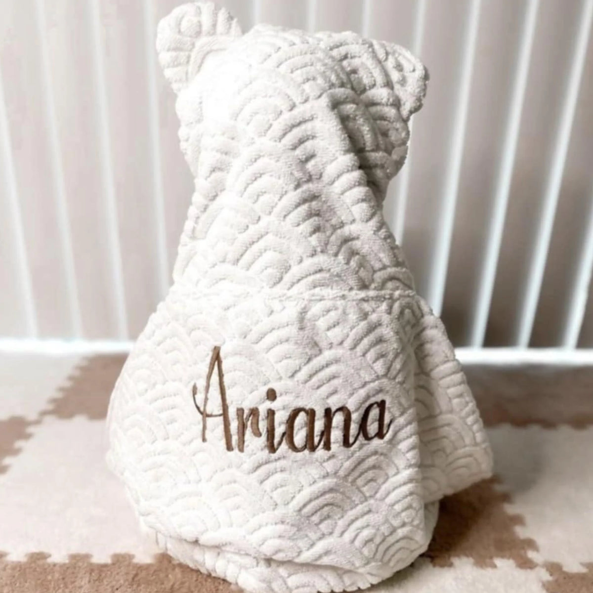 Little Zemi - Personalised Baby Bear Towel | White