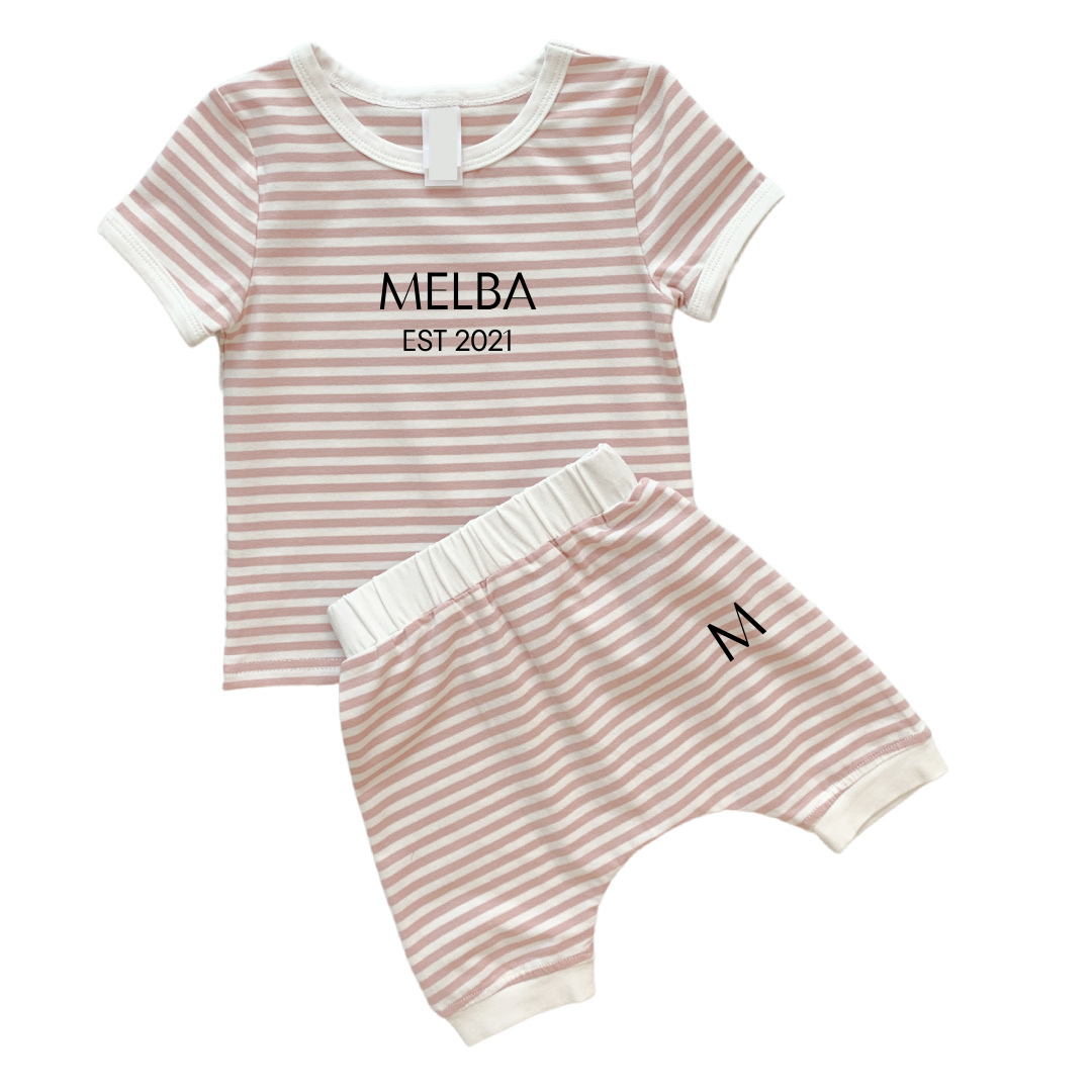 MLW By Design - Established Personalised Short Set | Blush Stripe