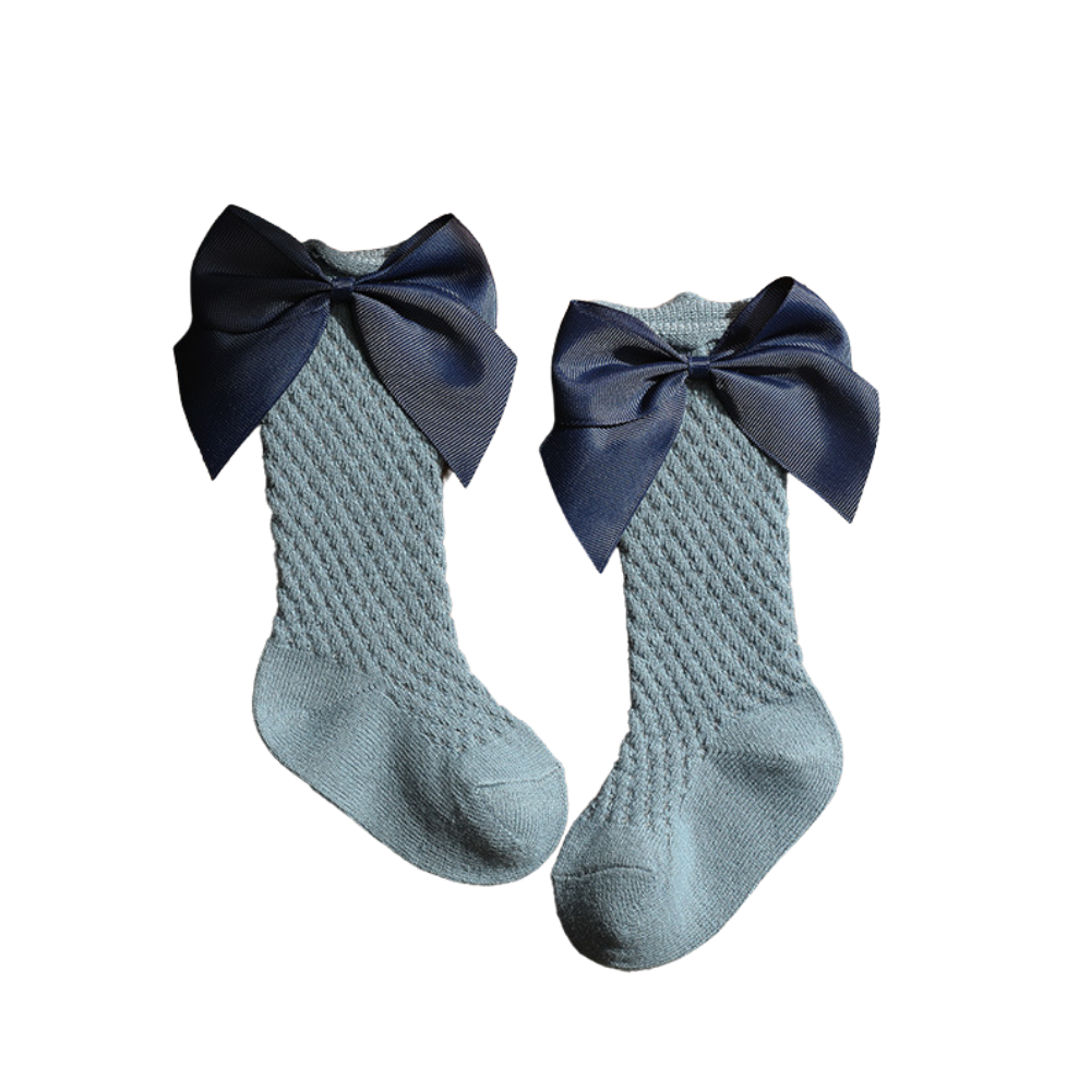 Satin Bow Socks | Steel Blue