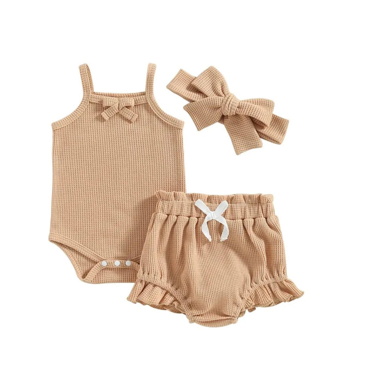 Waffle Bow Bodysuit Set | Brown