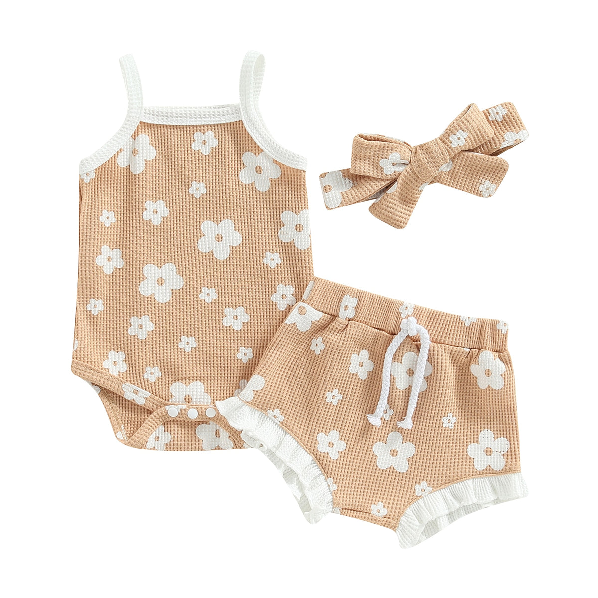 Waffle Daisy Frilly Bloomers Set | Sand