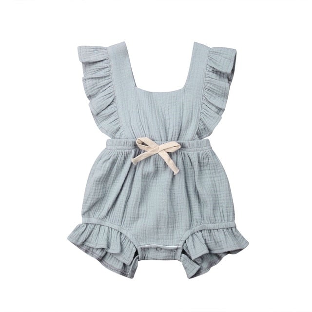 Bow Ruffle Romper | Steel