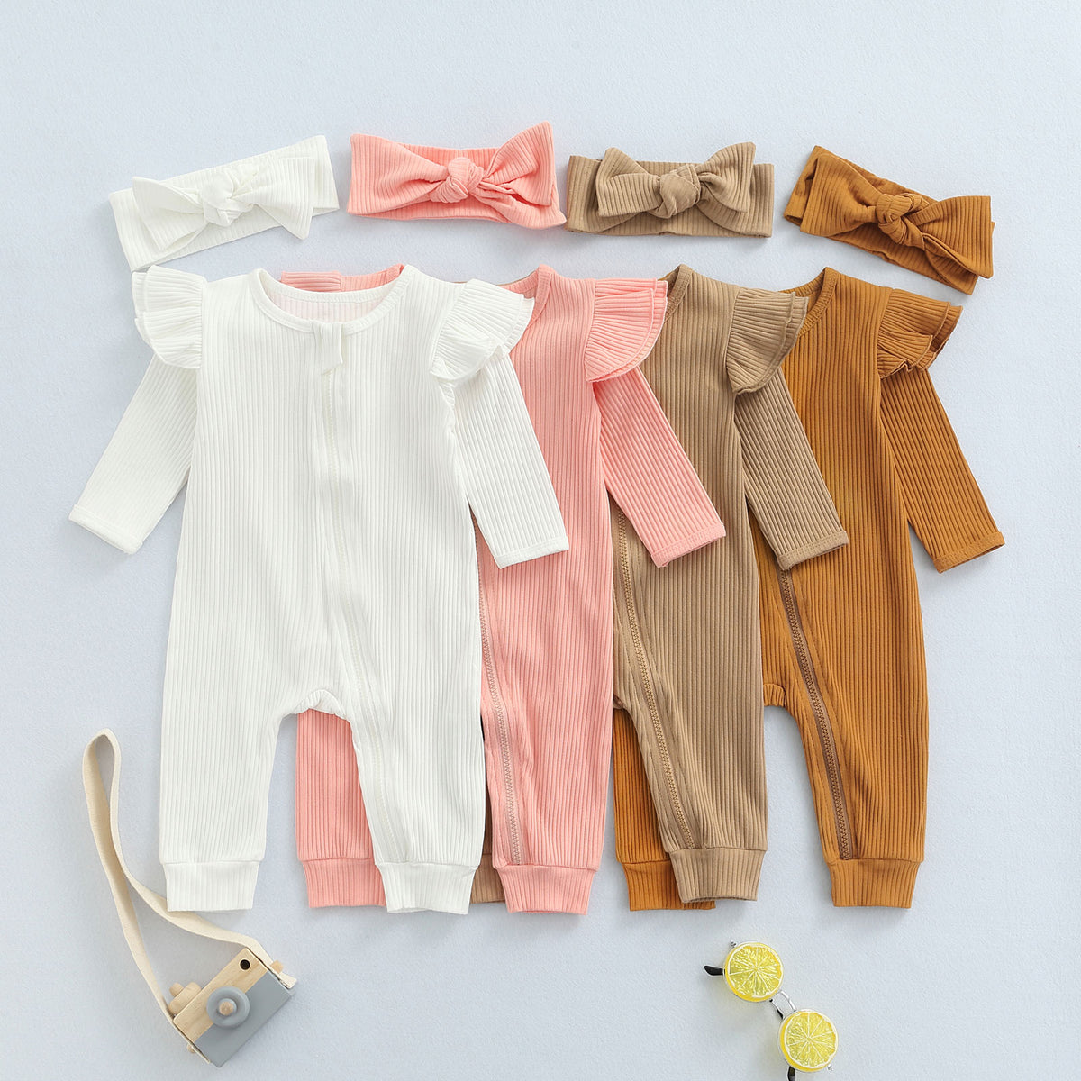 Ribbed Flutter Romper | Peach